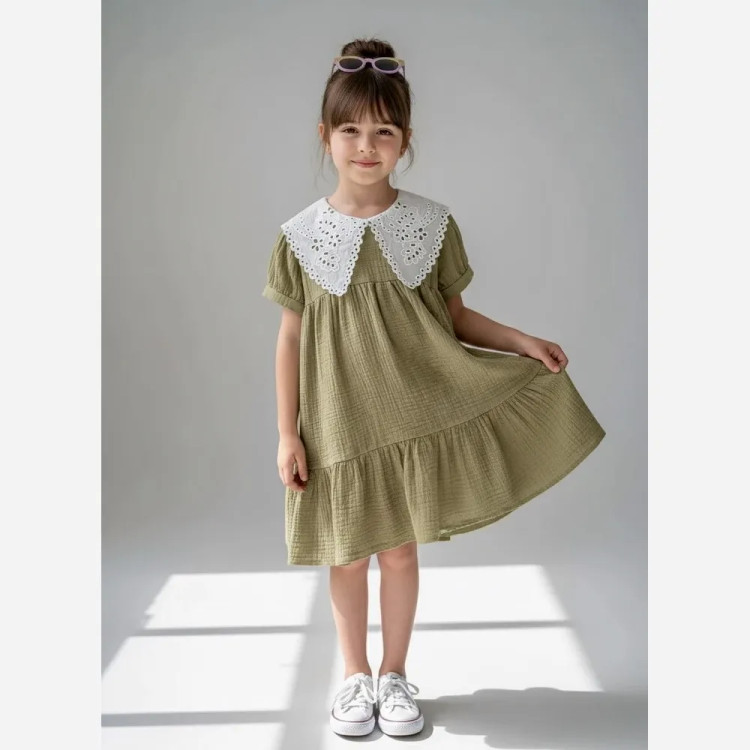 پیراهن دخترانه موسلین تابستانه رنگی شاد مناسب 3 تا 9 سال