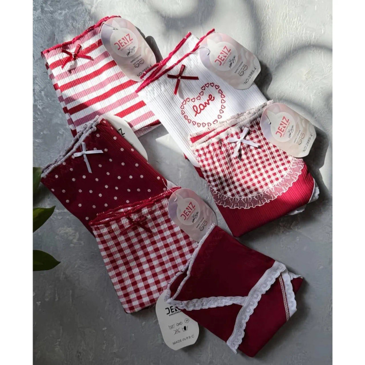 شورت زنانه اسلیپ نخ پنبه کبریتی طرح love برند دنیز سایز XL رنگ سفید و زرشکی