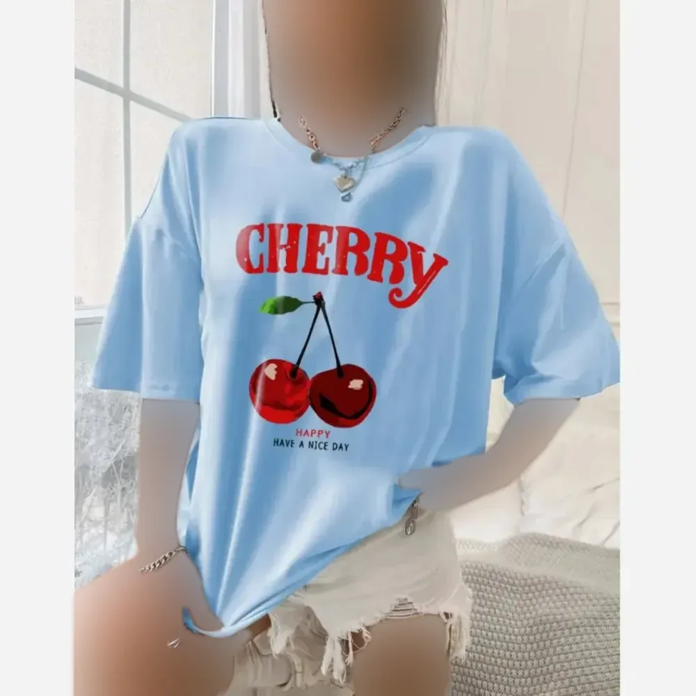 تیشرت باکسی سوپر نخ پنبه طرح گیلاس