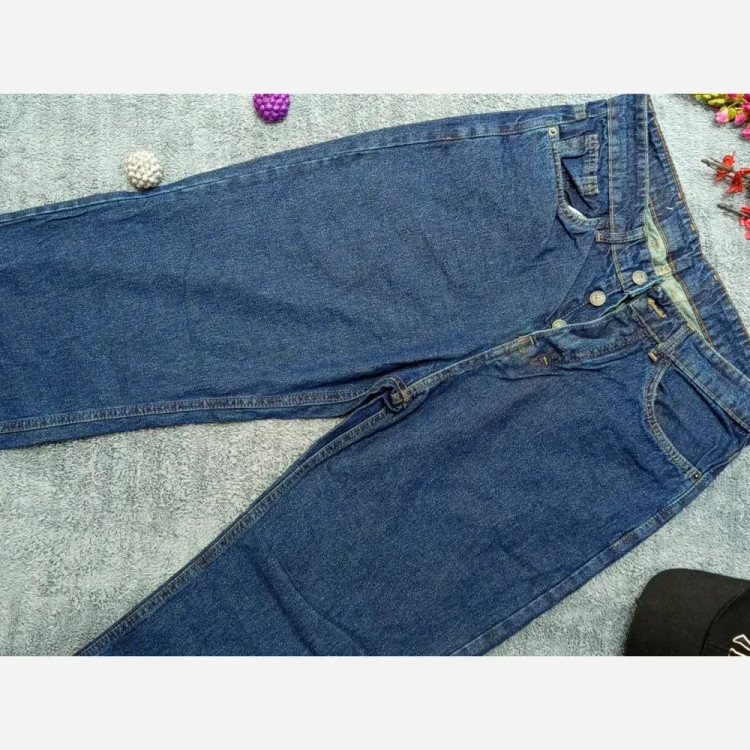 شلوار بگ جین زنانه برند ZARA ضخیم قواره بزرگ مدل یاسین رنگ سرمه ای